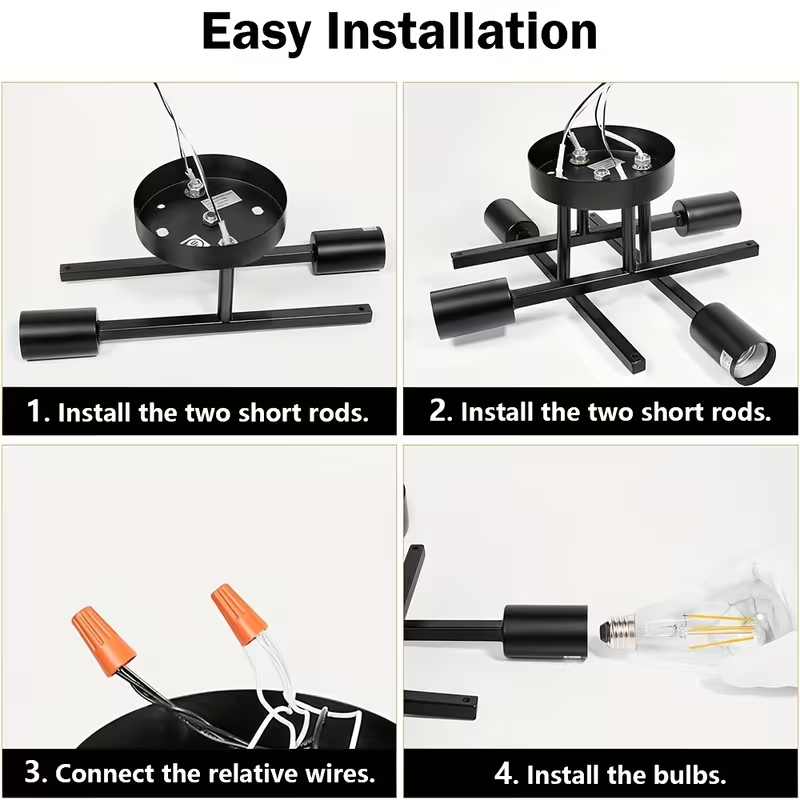 Modern Industrial Style Black 4-Bulb Flush Mount Ceiling Light Semi Flush Mount Lighting Fixture for Kitchen Hallway Laundry h1d16bcbbdf214aefa8a0dcaecbbabb0at