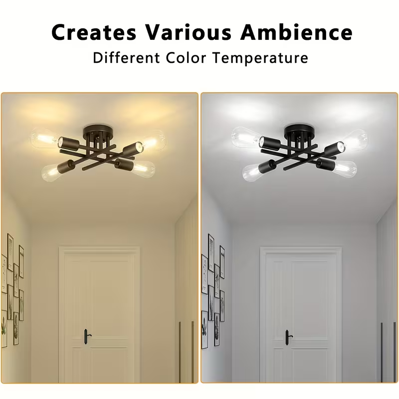 Modern Industrial Style Black 4-Bulb Flush Mount Ceiling Light Semi Flush Mount Lighting Fixture for Kitchen Hallway Laundry h4d77f681679a40968968f559cd353ed0w