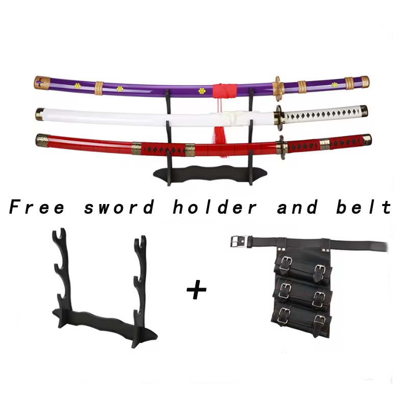 3-piece Set of 104cm/41in Wooden Sword Anime Character Roronoa Zoro Knife Role-playing Props with Belt and Knife Holder Included h7370c7d748614999aeb7aa3cde45823fw