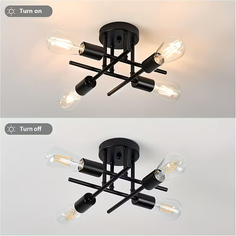 Modern Industrial Style Black 4-Bulb Flush Mount Ceiling Light Semi Flush Mount Lighting Fixture for Kitchen Hallway Laundry ha2ff69ad86db400cade5871165cff7e9v