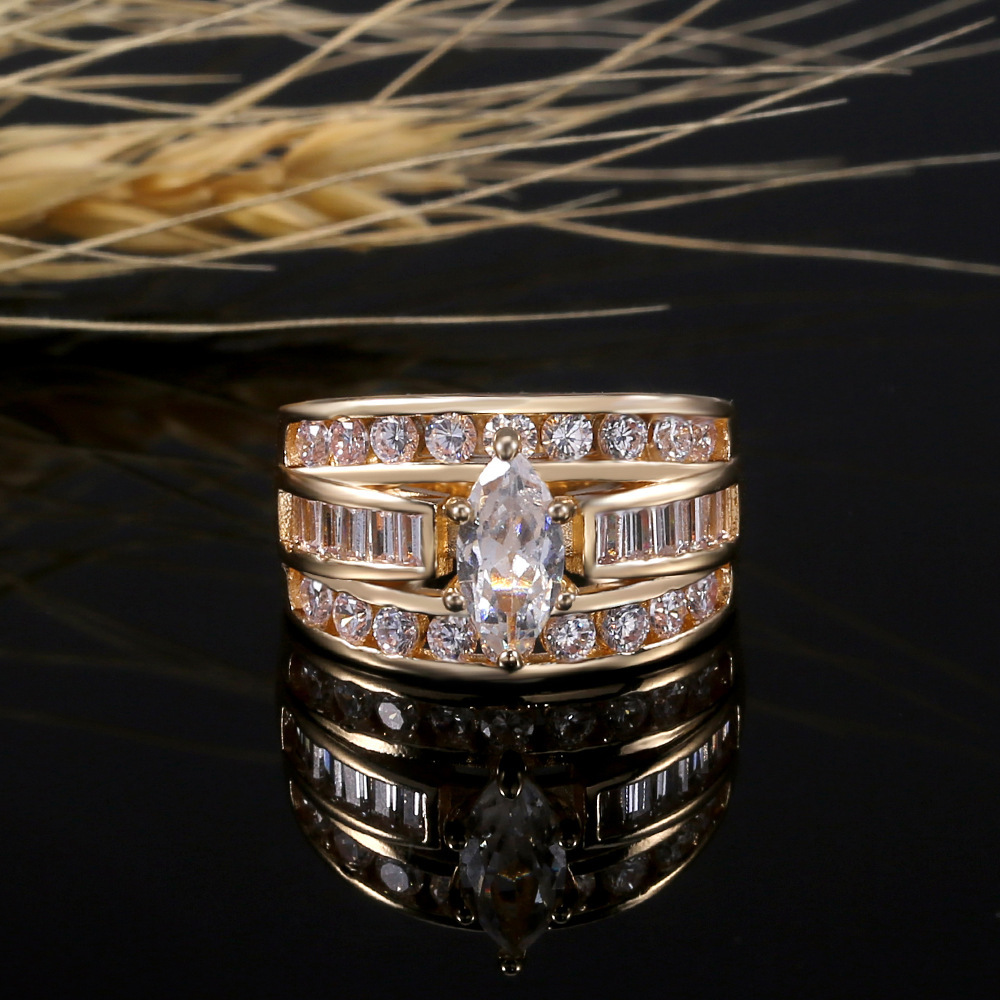 Marquise Cut Womens Ring with Round Brilliant Side Stones Elegant Fashion Jewelry main image 3